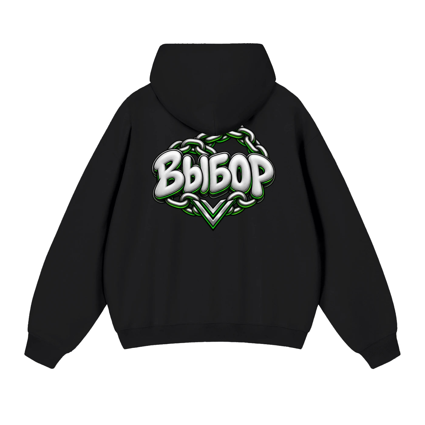 Emerald Chrome Hoodie in black, back artwork